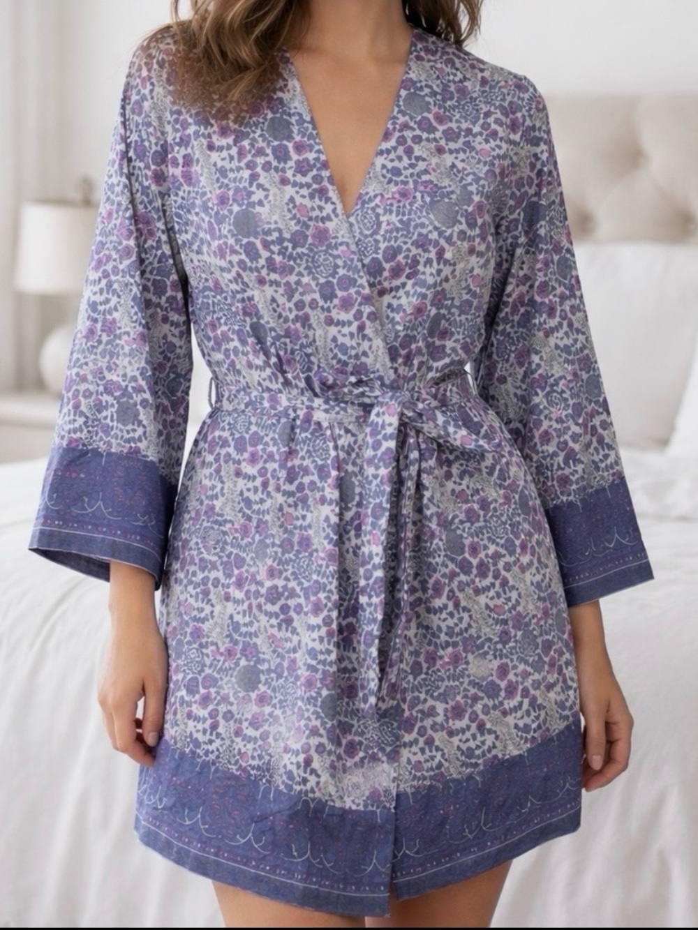 Plum Pretty Sugar 100% Cotton Floral Kimono Robe M Loungewear Cottagecore Boho